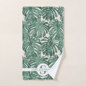 Tropical Green Palm Feuilles Nom du monogramme (Serviette à main)