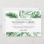 Tropical Green Palm Leaf Faire-part de mariage fro (Devant)