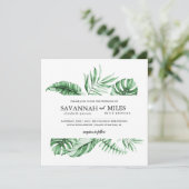 Tropical Green Palm Leaf Faire-part de mariage fro (Debout devant)