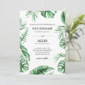 Tropical Green Palm Leaf Frame Faire-part de maria (Debout devant)