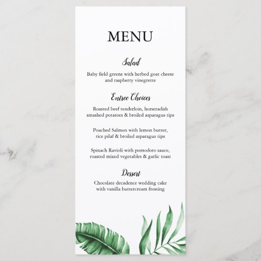 Tropical Green Palm Leaf Mariage/Event Menu (Devant)