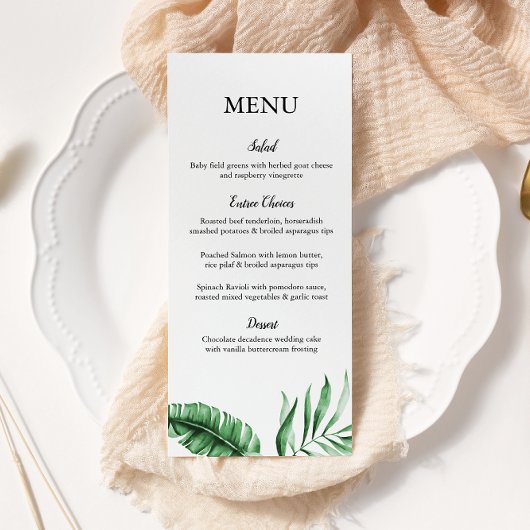 Tropical Green Palm Leaf Mariage/Event Menu