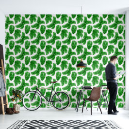 Tropical Green Palm Leaf Pattern Behang