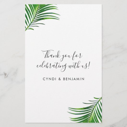 Tropical Green Palm Tree Feuille Reception Menu (Dos)