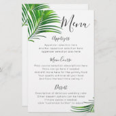 Tropical Green Palm Tree Feuille Reception Menu (Devant / Derrière)