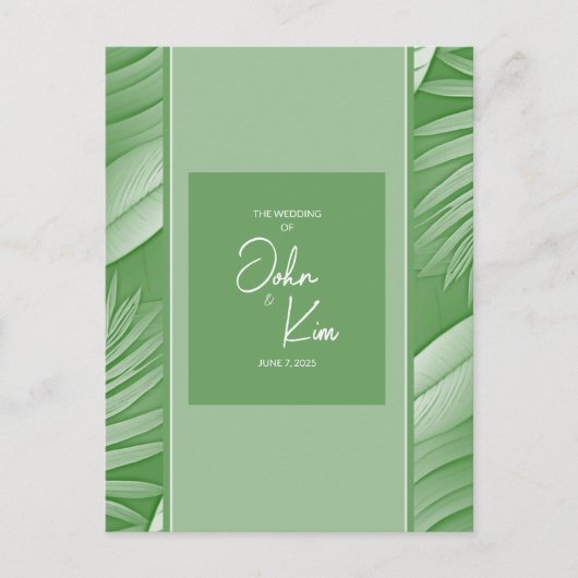 Tropical Green Theme Wedding Invitation Briefkaart (Voorkant)