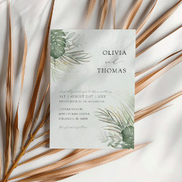 Tropical Green Watercolor Palm Leaves Wedding Kaart