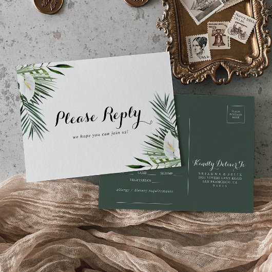 Tropical Greenery Blanc Floral Choix de Menu RSVP