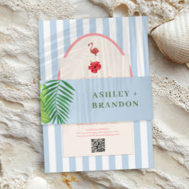 Tropical Greenery Blue Background Wedding Invite Uitnodigingen Wikkel