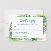 Tropical Greenery Blue Beach Wedding Carte RSVP (Devant)
