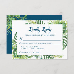Tropical Greenery Blue Beach Wedding Carte RSVP