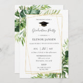 Tropical Greenery Leafy Gold Geometrisch Afstudere Kaart (Voorkant / Achterkant)