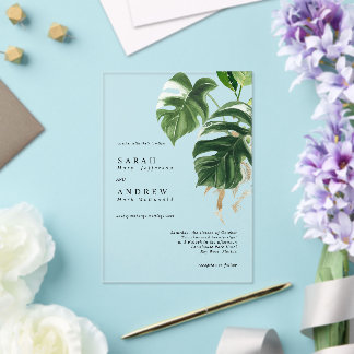 Tropical Greenery Leaves Modern Minimal Wedding Acryl Uitnodigingen