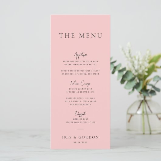 Tropical Greenery Rose Destination Menu Mariage (Debout devant)