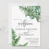 Tropical Greenery Waterverf QR Code Wedding Kaart (Voorkant)