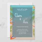 Tropical Grey bruiloft uitnodiging met palmbomen (Voorkant)