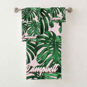 Tropical Groen Roze Meisje Oerwoud Blijft Naam Bad Handdoek