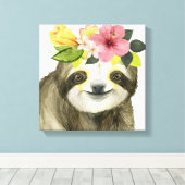 Tropical Halo | Sweet Sloth Canvas Afdruk (Insitu (Houten vloer))
