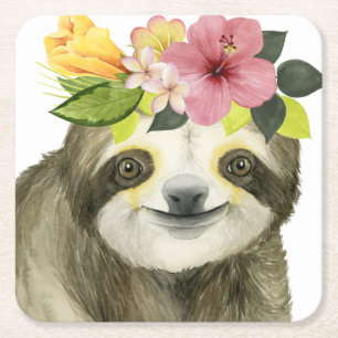 Tropical Halo Sweet Sloth Vierkante Kartonnen Onderzetter
