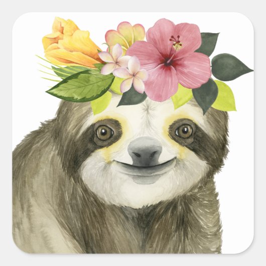 Tropical Halo | Sweet Sloth Vierkante Sticker (Voorkant)