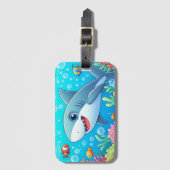 Tropical/Hawaii colorful underwater shark & turtle Bagagelabel (Voorkant (verticaal))