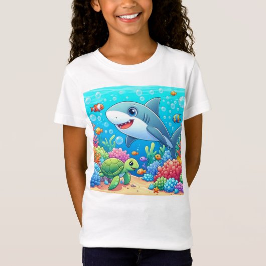 Tropical/Hawaii colorful underwater shark & turtle T-shirt (Voorkant)