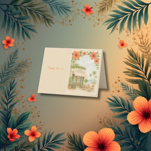 Tropical Hawaii Destination Trouwtafel nummer Bedankkaart