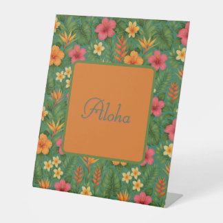 Tropical/Hawaii patterned floral Reclamebord Met Voetstuk