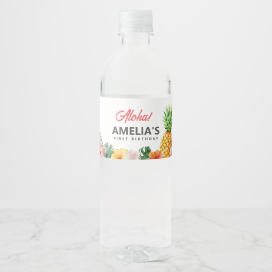 Tropical Hawaiian Birthday Water Bottle Étiquette (Devant)