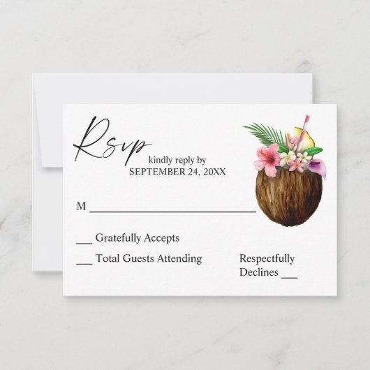 Tropical Hawaiian Floral Coconut Tree RSVP (Devant)