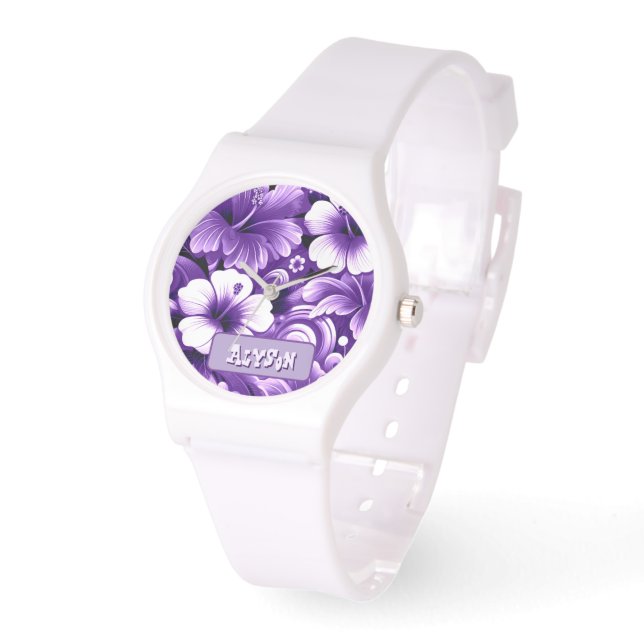 Tropical Hawaiian Flowers Hibiscus Personalized Horloge (Hoek)