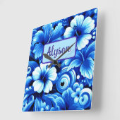 Tropical Hawaiian Flowers Hibiscus Personalized Vierkante Klok (Hoek)