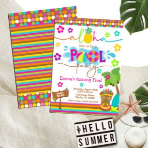 Tropical Hawaiian Luau Pool Party Kind Kaart