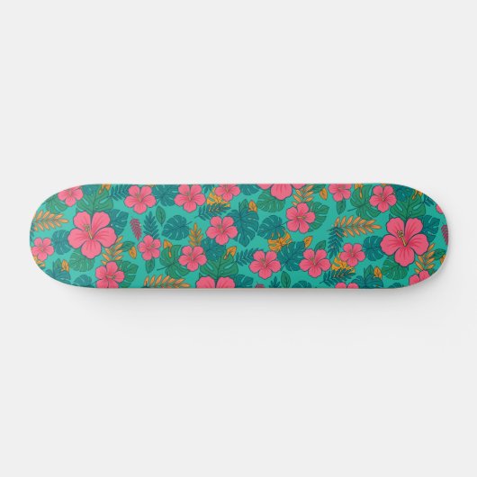 Tropical Hibiscus and Palm Leaf Pattern  Skateboard (Horizontaal)