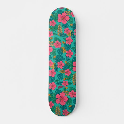 Tropical Hibiscus and Palm Leaf Pattern  Skateboard (Voorkant)