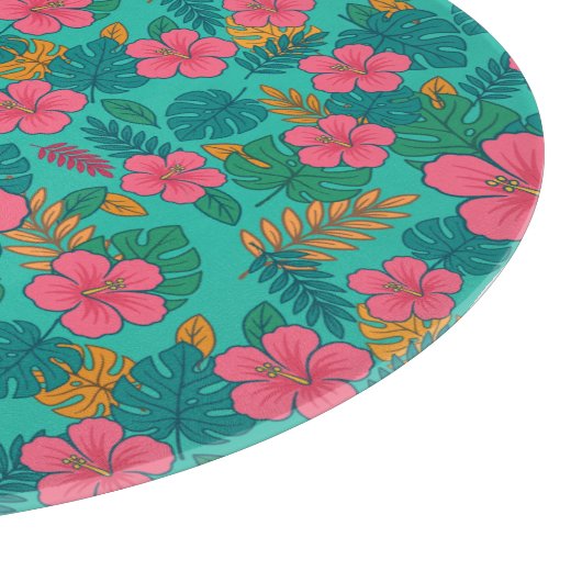 Tropical Hibiscus and Palm Leaf Pattern  Snijplank (Hoek)