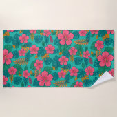 Tropical Hibiscus and Palm Leaf Pattern  Strandlaken (Voorkant)
