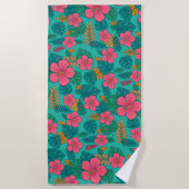 Tropical Hibiscus and Palm Leaf Pattern  Strandlaken (Voorkant)