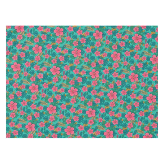 Tropical Hibiscus and Palm Leaf Pattern  Tafelkleed (Voorkant (Horizontaal))