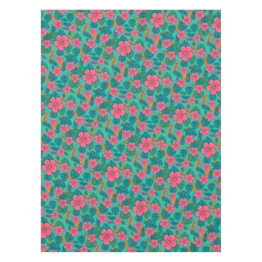 Tropical Hibiscus and Palm Leaf Pattern  Tafelkleed (Voorkant)