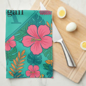 Tropical Hibiscus and Palm Leaf Pattern  Theedoek (Quarter Fold)