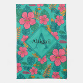 Tropical Hibiscus and Palm Leaf Pattern  Theedoek (Verticaal)