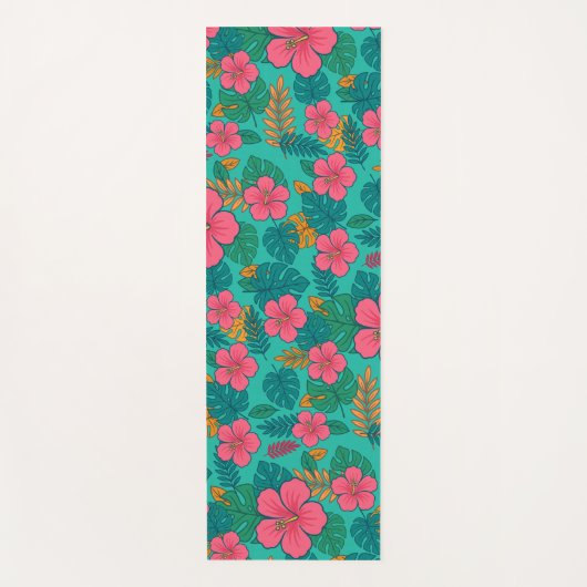 Tropical Hibiscus and Palm Leaf Pattern Yogamat (Voorkant)