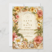 Tropical Hibiscus Beach Botanical Wedding Save The Date (Voorkant)