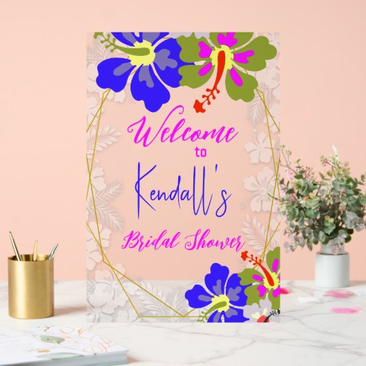 Tropical Hibiscus Bridal Shower Welcome Acryl Bord (Huwelijk)