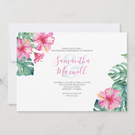 Tropical Hibiscus Flower Jubileum Invite (Voorkant)