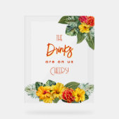 Tropical Hibiscus Luau Open Bar Acrylic Sign (Recto)