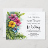 Tropical Hibiscus Wedding Kaart (Voorkant)