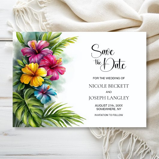 Tropical Hibiscus Wedding Save the Date