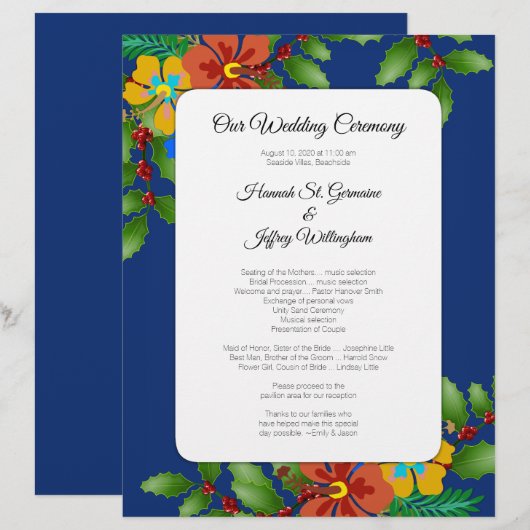 Tropical Holiday Theme Beach Wedding Programme (Devant / Derrière)